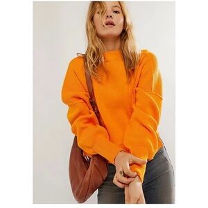 Free People Luna Pullover Crewneck sweater Mandarin Orange Small NWT MSRP $148